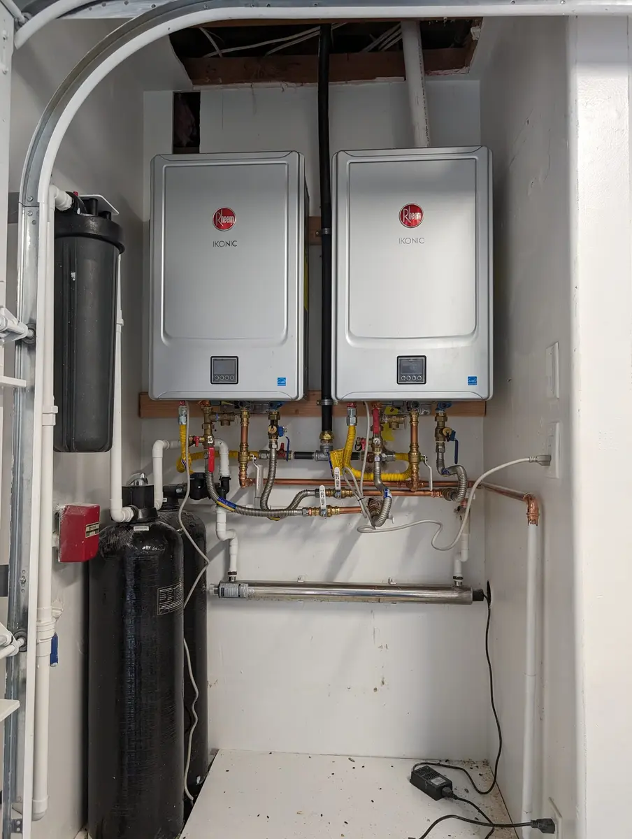 Two installed Rheem tankless water heaters
